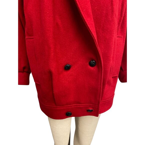Vintage 1980s International Scene Red Pure Wool Double-Breasted Coat - Picture 7 of 16